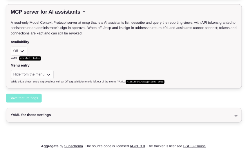 AGGREGATE feature flag card for the MCP server for AI assistants